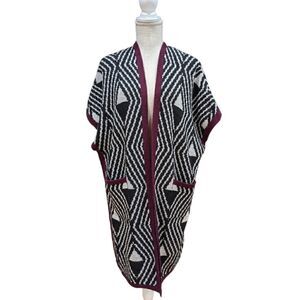 ORIANA Italy Geometric Print Wool Blend Open Front Sweater Cardigan Size S